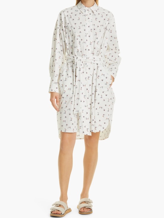 Munthe Dresses & Skirts - New Munthe Patrina Floral Long Sleeve Stretch Organic Cotton Shirtdress White 36